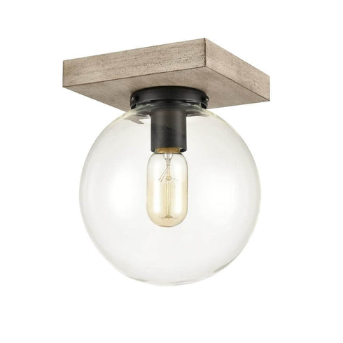 Industrial Glass Globe Ceiling Light with Distressed Wooden Canopy
